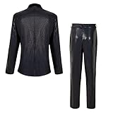 BONGZUO Mens 70s Disco Outfits Set Shiny Sequin Suit And Pants Halloween Costume(Z2981BK,L)