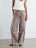 Kedera Women's Baggy Leopard Jeans Mid Rise Animal Print Y2K Jeans Wide Leg Trousers Elastic Waist Cargo Pants with Pockets