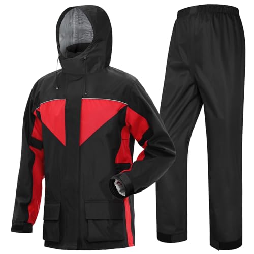iCreek Motorcycle Rain Suit for Men and Women Waterproof Anti-storm Raincoat High Visibility Rain Gear (Red, M)