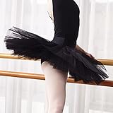 DANCEYOU Practice Tutu 7-Layered Swan Costume Girls Women Professional Ballet Platter Tutu Pancake Skirt with Brief, Black L