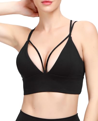 MotoRun Bralettes for Women, Strappy Sports Bra Push up Bralette Sexy Bras Black Rave Top S