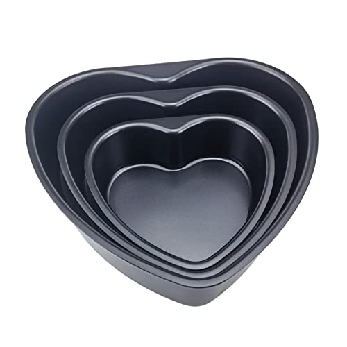 Aebor 3pcs Heart Shaped Cake Pan Aluminum Cake Tray, 6/8/10 Inch Heart Shaped Non-Stick Cake Pan, Removable Bottom Wedding Birthday Cheesecake Baking Mold(Black)