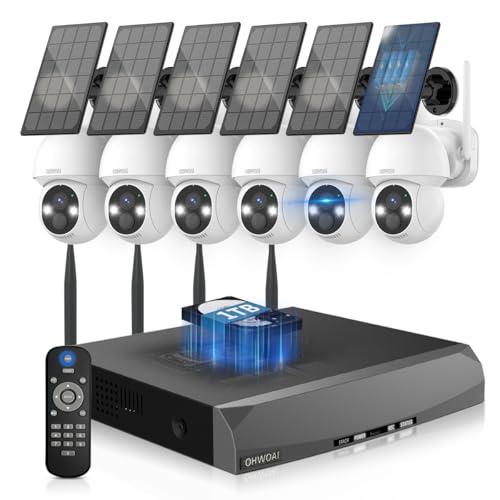 《100% Solar Powered & 2-Way Audio》Outdoor Wireless PTZ Camera System, 4MP Solar Powered Battery Cameras,Home Video Surveillance, Surveillance DVR Kits