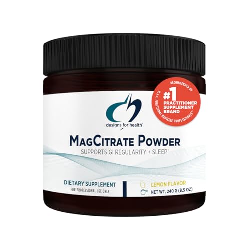 Designs for Health MagCitrate Powder - 300mg Powdered Magnesium Citrate to Support Calm + Regularity - Non-GMO, Gluten Free Delicious Drink Mix Add-in, Lemon Flavor (60 Servings / 240g)