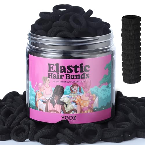 YGDZ 300PCS Black Cotton Hair Ties: Mini Elastic Ponytail Holders and Seamless Hair Bands for Little Girls, Kids, and Toddlers