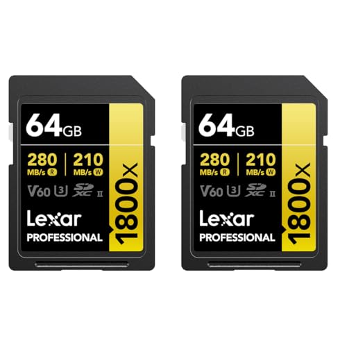 Lexar GOLD Series Professional 1800x 64GB UHS-II SDXC Memory Card, 2-Pack