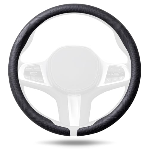 Aimato Nappa Leather Steering Wheel Cover, Ultra-Thin Car Steering Wheel Cover,Comfortable & Breathable Microfiber,Universal Fit for Most Cars, Black
