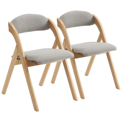 Karl home Wooden Padded Folding Chairs 2 Pack, Portable Folding Chairs with Cushion for Guests, Ideal for Kitchen Office Wedding Party Picnic, Nature