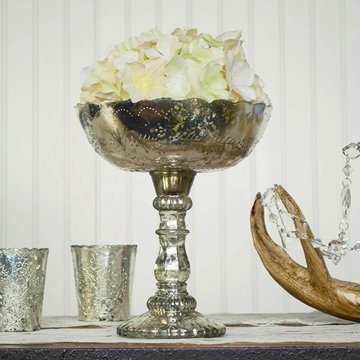 Mercury Glass Compote Dish, Bowl Centerpiece with Pedestal, 8 x 9.25 inches