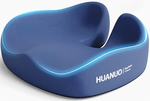 HUANUO Ergonomic Seat Cushion for Office Chair, Extra Large Car Seat Cushion, Tailbone and Back Support, Cooling Gel Enhanced, 4-Zone Pressure Relief Chair Cushions for Office, Car, Wheelchair