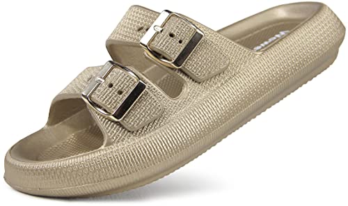 Weweya Men Women Pillow Slippers EVA Thick Sole Flat Sandal Waterproof Soft Recovery Cushioned Foam Sandal Glod Women Size 7 7.5 Men Size 5 5.5 6