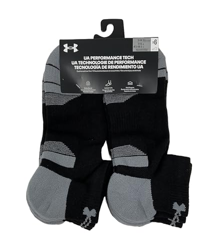 Under Armour Men's UA Performance Tech Cushioned Low Cut Socks - 6 Pack (US, Alpha, Medium, Regular, Regular, Black/Black/Black)