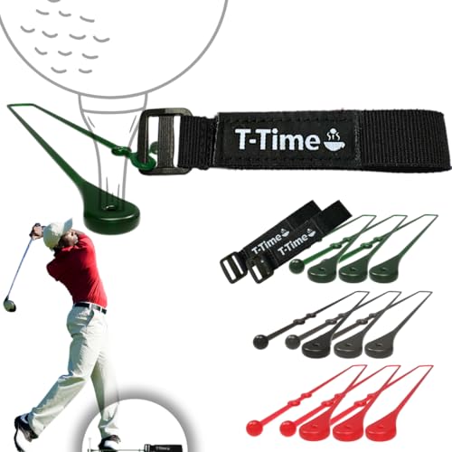 T-Time® Golf Tee Anchor Leash for Driving Range & Simulator Practice, New 2025 Improved Design, Indoor/Outdoor Use, Includes 2 Straps + 9 Silicone Strings (3 Pink,3 Green,3 Grey)
