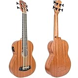 lotmusic Electric Acoustic Bass Ukulele 30 inch African Blackwood Professional Aquila EADG with Gig Bag Strap for Beginner and advanced.