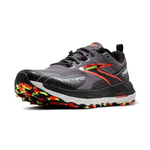 Brooks Men’s Cascadia 18 GTX Waterproof Mountain Trail Running Shoe - Blackened Pearl/Black/Tomato - 10.5 Medium
