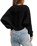 Zwurew Shrugs for Women Knitted Bolero Shrug Sweater Long Sleeve Cropped Cardigan Black Sweaters for Women