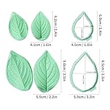 Fondant Flower Leaf Veining Molds Set 2 Pair Molds with 2 Cutters, Gum Paste Sugarcraft Silicone Baking Cake Decoration Supplies Tools Cookie Cutter for Dessert (Common Leaf,6 pcs)