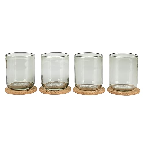 bloomhouse - Oprah's Favorite Things - Sayulita Spring 4 Piece Hand Made 16 OZ Jadeite Colored Glass Double Old Fashioned Set w/Four Coasters