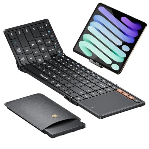 ProtoArc Foldable Keyboard with Touchpad, XK01 TP Folding Portable Keyboard, Full Size Keys, Large Trackpad Bluetooth Travel Keyboards for iPad Laptop PC Tablets -Black