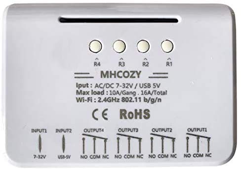 MHCOZY 4CH WiFi RF Smart Switch Module,WiFi Inching/self-Locking/Interlock Relay,Work with Alexa Google Home IFTTT (DC 5-32V)