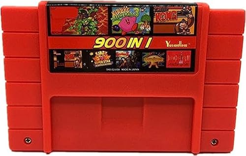 Retro 900 in 1 SNES Game Cartridge - 16 Bit Games (Red)- 4Gb