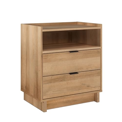 Prepac Simply Modern Nightstand Bedside Table, Natural Oak Nightstand for Bedroom, End Table with 2 Drawers and Open Shelf 23.75" W x 26.75" H x 16" D