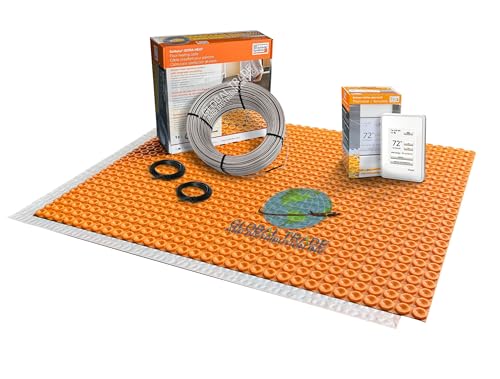 All-in-one Electric Radiant Floor Heating Kit 64 Sq Ft 120V with Programmable Touchscreen Thermostat, Heat Uncoupling Membrane, Underfloor Heating Cable