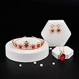 Abitoncc Queen Heart Crown Evie Gold Tiara Red-heart Necklace and Stud Earrings, Red Queen Hearts Accessories for Woman Halloween Christmas Birthday Costume