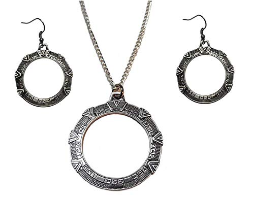 EC Trading Stargate TV Series Silver SG-1Antique Finish Metal Necklace & Earring Set