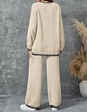 ZESICA Womens Casual 2 Piece Outfits Sweater Sets Long Sleeve Pullover Tops Wide Leg Pants Lounge Set,Apricot,Medium