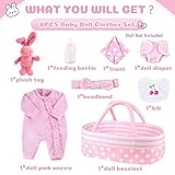 BABESIDE 8 Pcs Reborn Baby Doll Clothes with Bassinet for 17-22 Inch Baby Dolls, Baby Doll Accessories and Doll Clothes Outfit fit Newborn Baby Doll Girl, Babies Pretend Play Set (Not Doll)