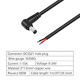 GINTOOYUN 2 Pack 90 Degree DC Power Pigtails Cable, Right Angle DC 5.5mm x 2.1mm Male Plug to Bare Wire Open End Power Supply Replacement Repair Cord, for Monitors, LED Strip Light, Camera,3FT 1m