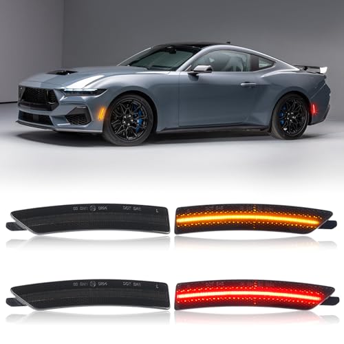 Aexploer 4PCS LED Side Marker Lights Compatible with Mustang S650 2024-Up,Front Rear Side Markers Lamps Lights Assembly(Smoked Lens)