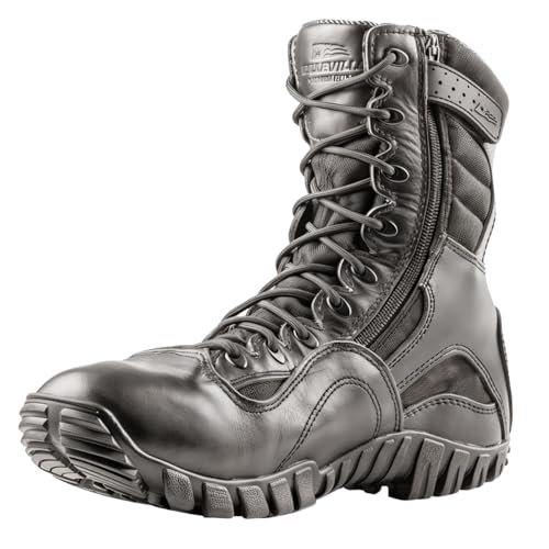 TACTICAL RESEARCH TR Khyber TR960Z 8" Lightweight Black Military Boots for Men - Security, EMS & Police Boots with Vibram Ibex Traction Outsole - Black - 8.5
