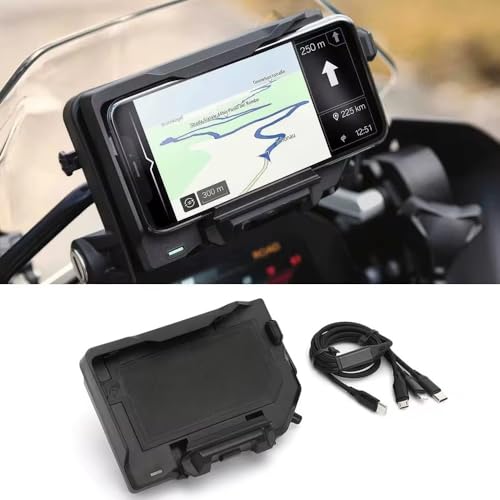 Fit for BMW Motorcycle Phone Mount Holder with Wireless Charger USB Fast Charging for R1200GS R1250GS Adv R1300GS S1000RR F900R F900XR R18B K1600GT GPS Navigation Bracket Support (with Black Cable)