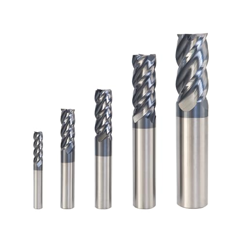 WEXWE Tools 5pcs 1/4″3/8″1/2″5/8″3/4″ Carbide Square End Mill, HRC55 4 Flute AlTiN Coating Mill Bits (5pcs End Mill Set)