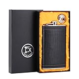 TOX TANEAXON 12 oz Pocket Black Whiskey Liquor Leather Wrapped Flask with Funnel and Box - Stainless steel and Leak Proof