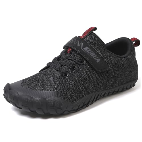 KUBUA Kids Sneakers Boys Girls Barefoot Shoes Naturally Minimalist Zero Drop Splay Shoes for Sports Running Tennis Walking Athletic A Black Size 6 Big Kid