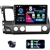 Car Stereo for Honda Civic 2006-2011 4+32G 8 Core Android 12 with Wireless CarPlay Android Auto, 10.1 inch IPS Touchscreen Bluetooth Car Radio Player with Backup Camera, AM/FM/RDS, AUX, Hi-Fi, SWC