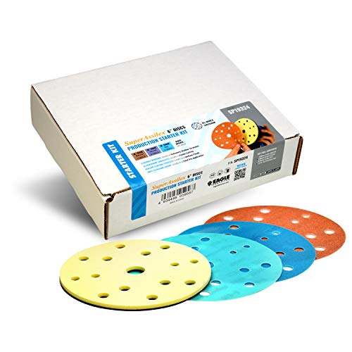 Super Assilex Flexible Sanding Disc Production Starter Kit, 15 Holes, SP19324, K240 - K600, 15 Discs + 1 Micro-Hook Interface Pad