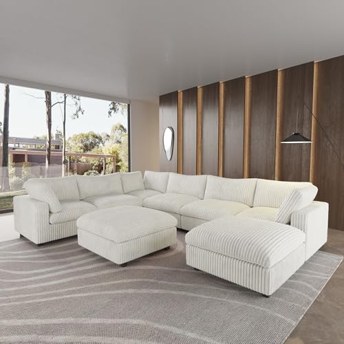 Cloud Modular Sectional Sofa,157" Oversized 8 Seater Sofa,U Shaped Sofa Couch with Storage Ottoman,Plush Sofas for Living Room,Comfy Couch with 2 Chaise,Sofa Covers Washable&Replaceable (Beige)