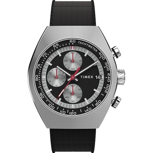 Timex Men's Legacy Tonneau Chronograph 42mm Watch - Black Strap Black Dial Stainless Steel Case
