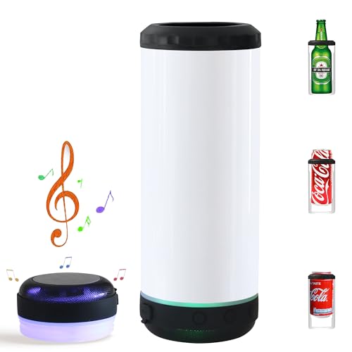 VACVOU 1 Pack 16oz Sublimation Music Bluetooth Tumbler Cup 4 in 1 Can Cooler with Speaker Stainless Steel Double Wall Vacuum Insulated Can Holder Beer Can Cooler (black)