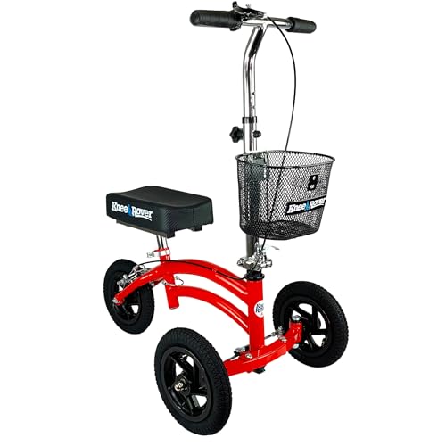 KneeRover Jr All Terrain Knee Scooter for Kids and Small Adults for Foot Surgery Heavy Duty Knee Walker for Broken Ankle Foot Injuries Recovery - Leg Scooter Knee Crutch Alternative (Red)