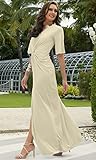 KOH KOH Plus Size Womens Long Sexy V-Neck Short Sleeve Cocktail Evening Bridesmaid Wedding Party Slimming Casual Summer Maxi Dress Dresses Gown Gowns, Nude Champagne Brown XL 14-16