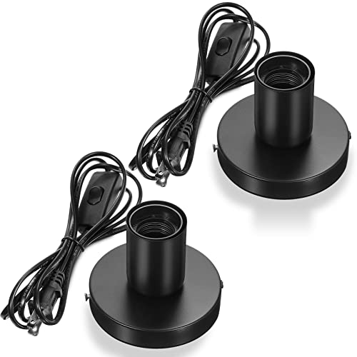 Tuanse 2 Pcs Polished Metal Desktop Lamp Base E26 E27 Screw Light Bulb Holder Sockets Night Light Base Lamp Replacement for Holding Bulb 6 Feet Cord on Off Switch Plug(Black)