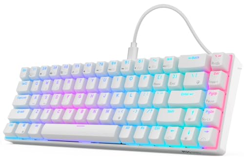 RK ROYAL KLUDGE RK68 Wired 65% Mechanical Keyboard, RGB Backlit Ultra-Compact 60% Layout 68 Keys Gaming Keyboard, Hot Swappable Keyboard with Stand-Alone Arrow/Control Keys, Red Switch White