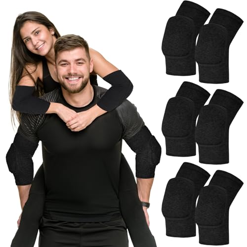 Tarpop 3 Pairs Elbow Pads Elbow Protector Volleyball Sponge Support Breathable Compression Elbow Braces for Women Men Basketball Tennis Football Skating(Black)