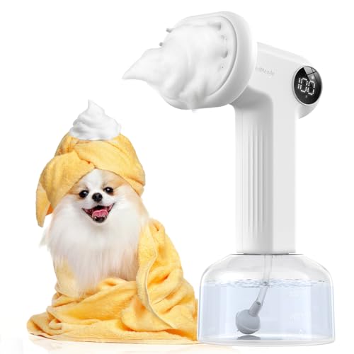 FEELNEEDY Automatic Foaming Soap Dog Bath Brush, Foaming Dispenser with Soft Silicone Massage Dog Shampoo Brush, One-Click Deep Cleaning Dog Washing Brush for Short and Long Haired Pet, White