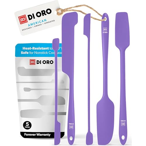 DI ORO Silicone Jar Spatulas for Scraping - Rubber Spatulas Silicone Heat Resistant - Kitchen Spatulas Nonstick Cookware Safe - Silicone Utensil Set for Blenders, Mixing, & Baking, (5pc, Lavender)